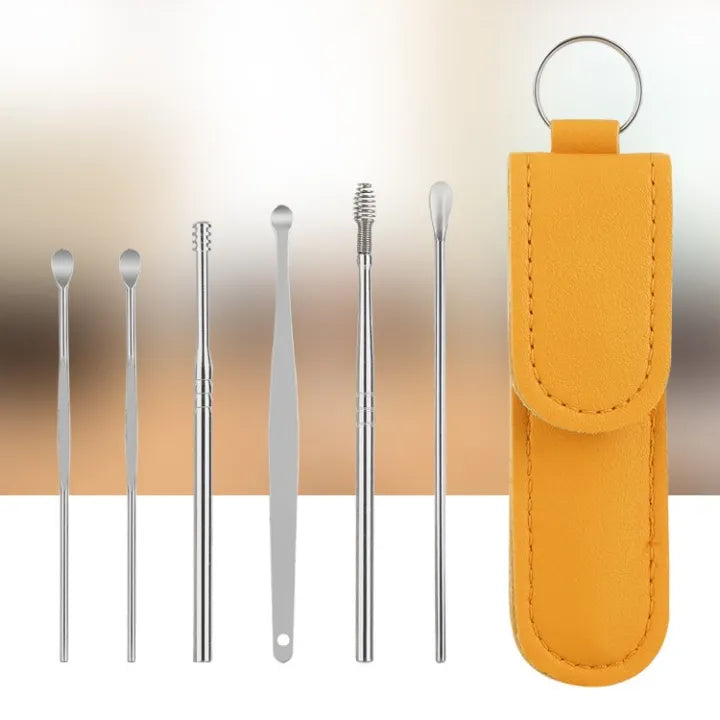 6 Piece Stainless Steel Ear Wax Removal Tool Set with Storage Case